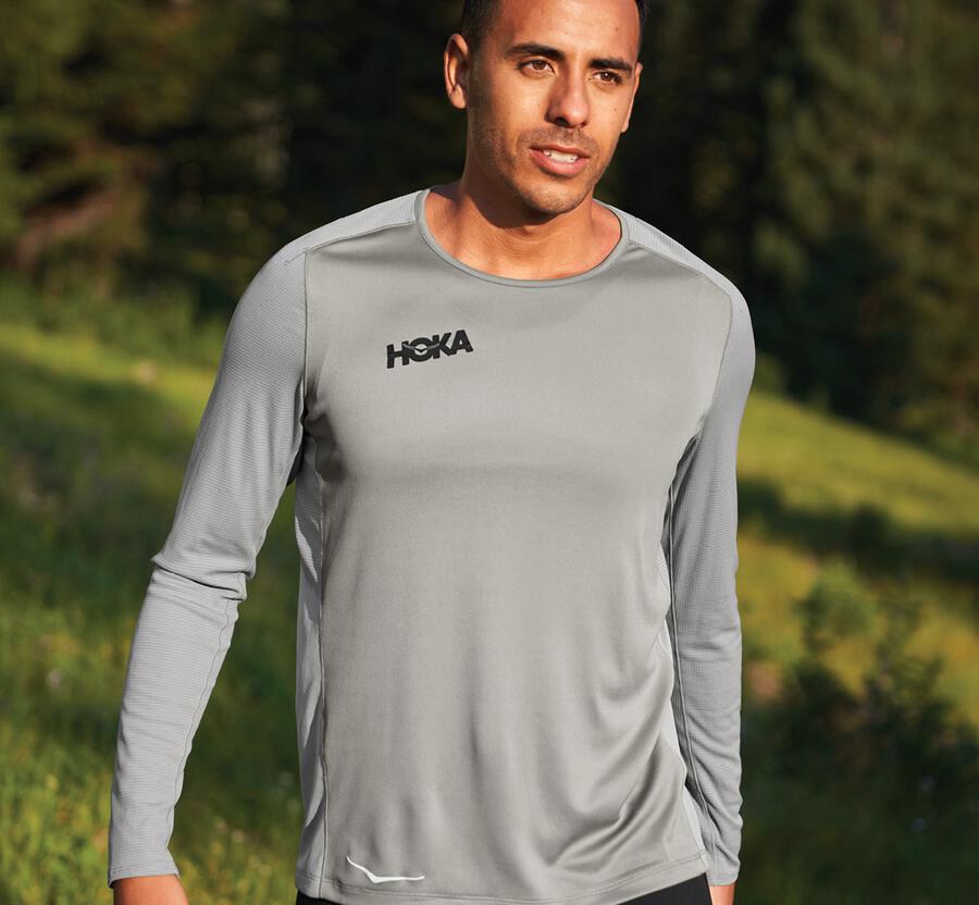 Hoka One One Top Panske Siva - Performance Dlho Sleeve - 70184-IFDK